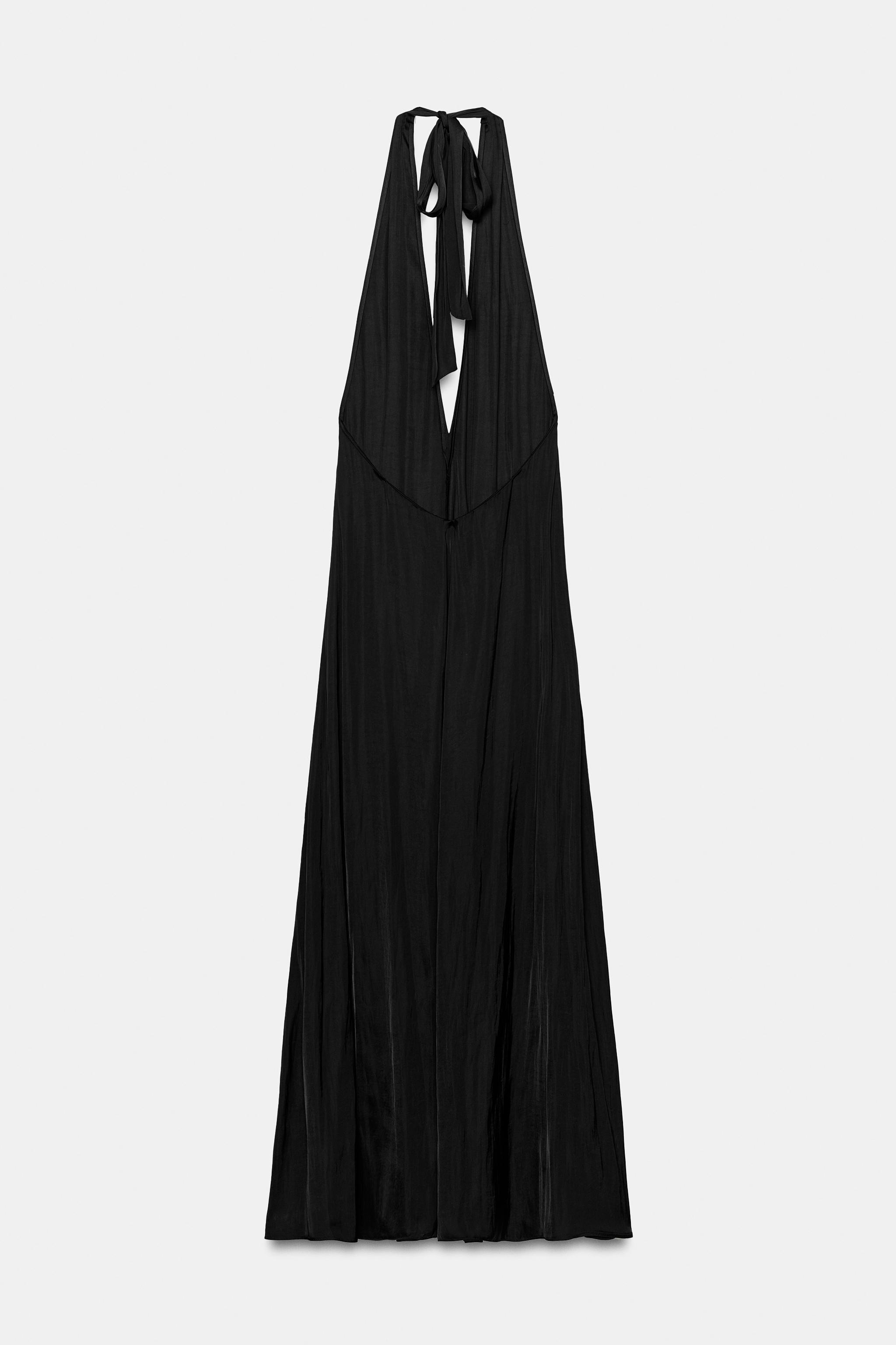 SATIN EFFECT MIDI HALTER DRESS